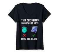 Womens Funny Christmas Save The Planet Climate Change Naughty List V-Neck T-Shirt