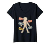 Womens Funny Chronic Pain Awareness Ow Ow Ow Stick Figure V-Neck T-Shirt