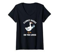 Womens Funny Clumsy Goose On The Loose Pun Meme Lover Sarcastic V-Neck T-Shirt