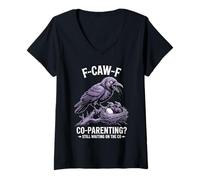 Womens Funny Co Parenting Crow Joke for Single Moms and Dads Design V-Neck T-Shirt