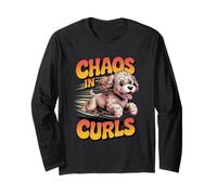 Womens Funny Cockapoo Poodle Runner Dog Shirt Chaos in Curls Long Sleeve T-Shirt