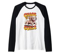 Womens Funny Cockapoo Poodle Runner Dog Shirt Chaos in Curls Raglan Baseball Tee