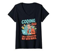 Womens Funny Coding Dad Like a Regular Dad but With Bugs V-Neck T-Shirt