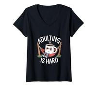 Womens Funny Coffee Design Adulting Is Hard Coffee V-Neck T-Shirt