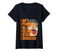 Womens Funny Coffee Initialism s Exhausted Coffee Drinker Cartoon V-Neck T-Shirt