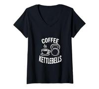 Women's Funny Coffee Kettlebells Minimalist Saying V-Neck T-Shirt