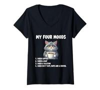Womens Funny Coffee Lover Naps Sleep Vacation Cat Tired Cartoon Fun V-Neck T-Shirt