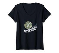 Women's Funny Compounding is The 8th Wonder Money Snowball V-Neck T-Shirt