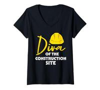 Women's Funny Construction Worker Diva of the Construction Site V-Neck T-Shirt