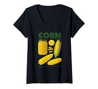 Women's Funny Corn Maize Food Design Kitchen Humor Graphic V-Neck T-Shirt