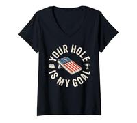 Women's Funny Cornhole Your Hole is My Goal V-Neck T-Shirt