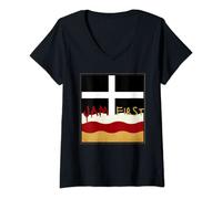 Womens Funny Cornish Jam First St Piran's Flag Cornwall Scone V-Neck T-Shirt