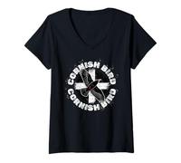Womens Funny Cornwall Flag and Proud Cornish Chough Bird for Women V-Neck T-Shirt