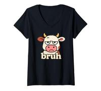 Womens Funny Cow Bruh Meme Humor Animal Lover Boys Girls Kids V-Neck T-Shirt