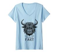 Womens Funny Cow Bull Design, Let My People Fart, Farm Animal Lover V-Neck T-Shirt