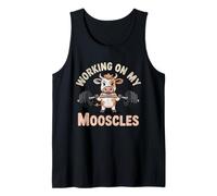 Womens Funny Cow Gym Workout Fitness Working On My Mooscles Tank Top