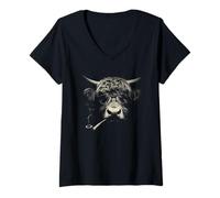 Women's Funny Cow Hipster Animal Vintage Style Creative Design V-Neck T-Shirt