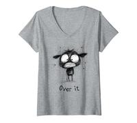 Women's Funny Cow Meme Over It Mood Sarcastic Humor V-Neck T-Shirt