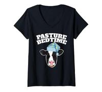 Women's Funny Cow Pajama Pun Pasture Bedtime V-Neck T-Shirt