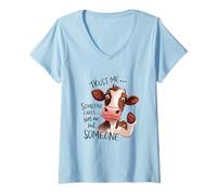 Women's Funny Cow with Trust Me Someone Cares Message V-Neck T-Shirt