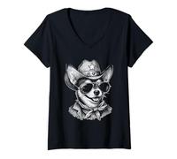 Women's Funny Cowboy Chihuahua Sheriff Dog Western Rodeo Desert V-Neck T-Shirt