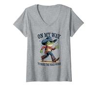 Womens Funny Cowboy Frog On My Way to Make The Vibes Weird V-Neck T-Shirt