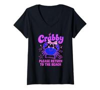 Women's Funny Crab If Crabby Please Return to The Beach V-Neck T-Shirt