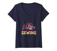Women's Funny Crafty Sewing Lover Obsessed with Learning Sewing V-Neck T-Shirt