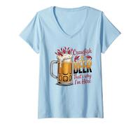 Women's Funny Crawfish Beer Mug Seafood Boil Design V-Neck T-Shirt