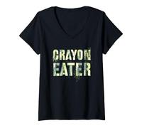 Women's Funny Crayon Eater Proud Corp Military Armed Forces Dad Joke V-Neck T-Shirt