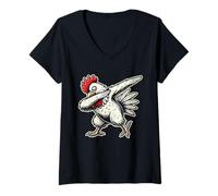 Womens Funny Crazy Dabbing Chicken Dance Cool Animal Party Faming V-Neck T-Shirt