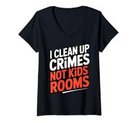 Womens Funny Crew Crime Scene Mom Dad Parent Cleanup Tech V-Neck T-Shirt