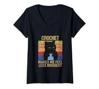 Womens Funny Crochet Mom Makes Me Feel Less Murdery Vintage V-Neck T-Shirt