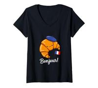 Womens Funny Croissant French Saying Quote France Baking Breakfast V-Neck T-Shirt