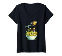 Women's Funny Crouton Diving Into a Salad Bowl V-Neck T-Shirt