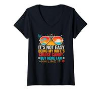 Women's Funny Cruise Candy Husband On Another Tropical Sailing Trip V-Neck T-Shirt