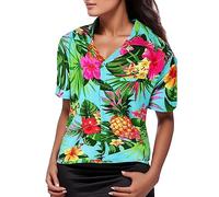 Women's Funny Cruise Hawaiian Shirts Tropical Caribbean Summer Beach Shirt Outfits Button Down Short Sleeve Leaf Floral Print Hawaiian Palm Tree Casual Party Clothes Leafy Print Golf Green