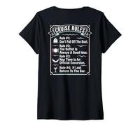 Women's Funny Cruise Rules Don't Fall Off Boat Retro Vacation Squad V-Neck T-Shirt
