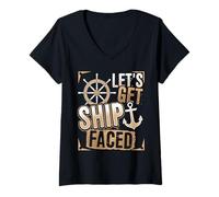 Women's Funny Cruise Shirt Let's Get Ship Faced V-Neck T-Shirt