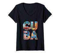 Women's Funny Cuba Vintage Retro Island Tropical Paradise V-Neck T-Shirt