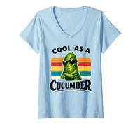 Women's Funny Cucumber Cool As A Vegetable Retro Sunglasses Retro V-Neck T-Shirt
