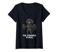 Womens Funny Cute Black Labrador Workout Gym Weightlifting Fitness V-Neck T-Shirt