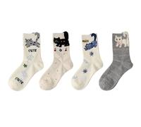 Women's Funny Cute Cat Socks - Soft Cotton Crew Socks with 3D Cute Cat Designs, Stretchy & Comfortable,Special Christmas stocking gifts for girls,gifts for pet's lover (Long-tailed cat)