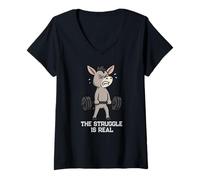 Womens Funny Cute Donkey Workout Gym Fitness Weightlifting Deadlift V-Neck T-Shirt