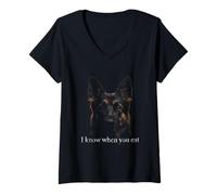 Women's Funny & Cute German Shepherd Staring I Know When You Eat V-Neck T-Shirt