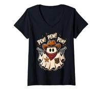 Women's Funny Cute Ghost Cowboy Halloween Costume V-Neck T-Shirt