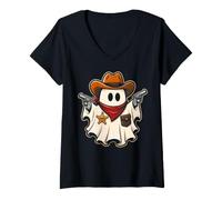 Women's Funny Cute Ghost Cowboy Halloween Costume V-Neck T-Shirt