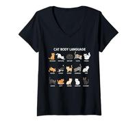 Women's Funny Cute Kitten Cat Body Language for Cat Lovers V-Neck T-Shirt