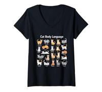 Women's Funny Cute Kitten Cat Body Language for Cat Lovers V-Neck T-Shirt
