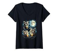 Women's Funny Cute Raccoons Boba Tea Howling to The Moon V-Neck T-Shirt